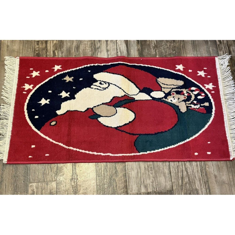 Vintage Santa‎ Claus Saint Nick Holiday Christmas rug, Delivering Presents